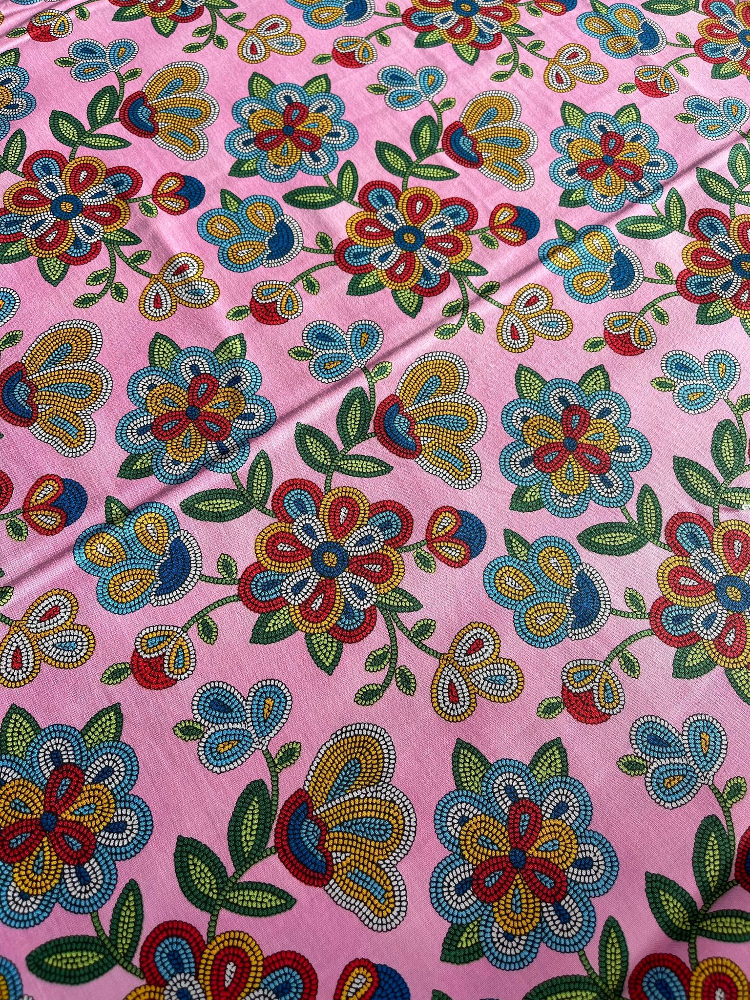 Pink Tucson Beaded Floral Design Cotton Fabric