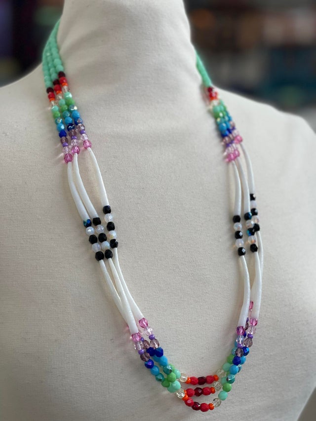 Necklace - Long multi-colored seed bead necklace